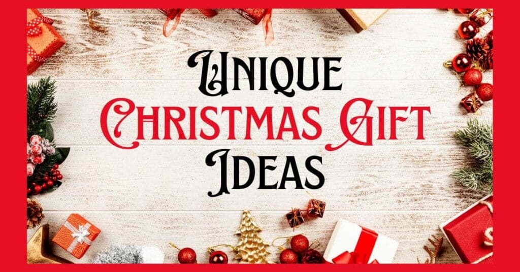 A collection of unique Christmas gift ideas displayed creatively, showcasing various thoughtful and original presents.